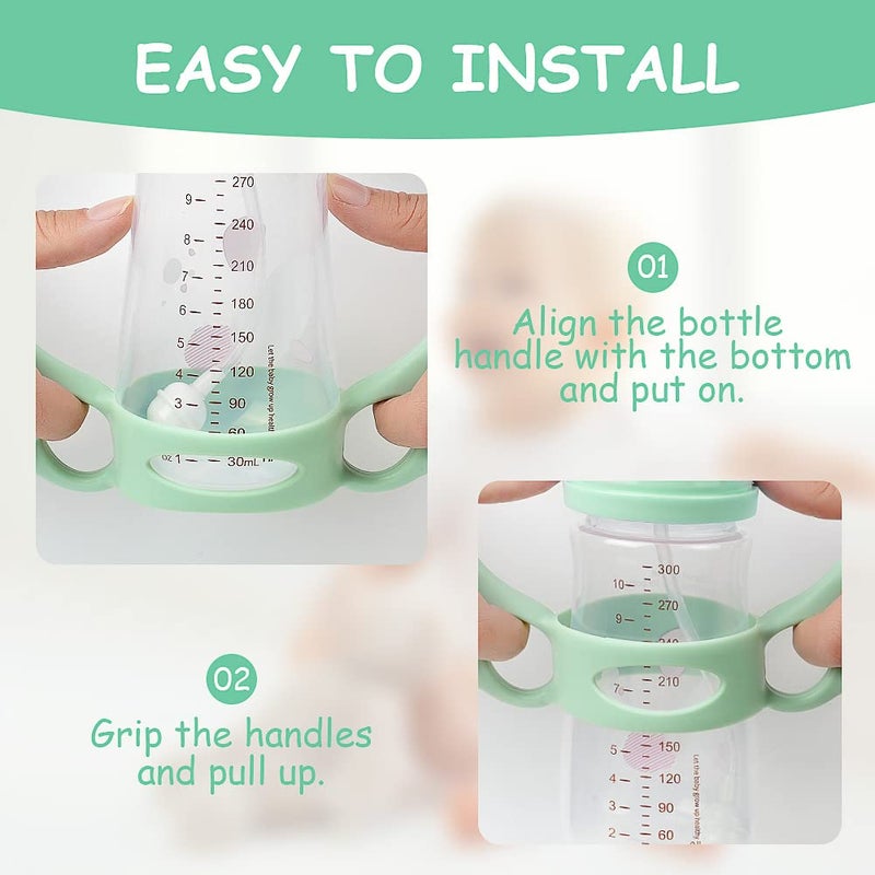 Aolso Silicone Baby Bottle Handles - 2PCS Easy Grip Handles for Wide-Neck Bottles (Green/White) - Image 5